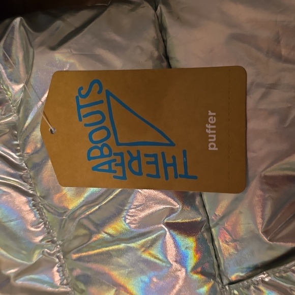 THEREABOUTS GIRLS SILVER "SHIMMER" PUFFER HOODED WINTER COAT SIZE XL 18.5 PLUS - Picture 15 of 16